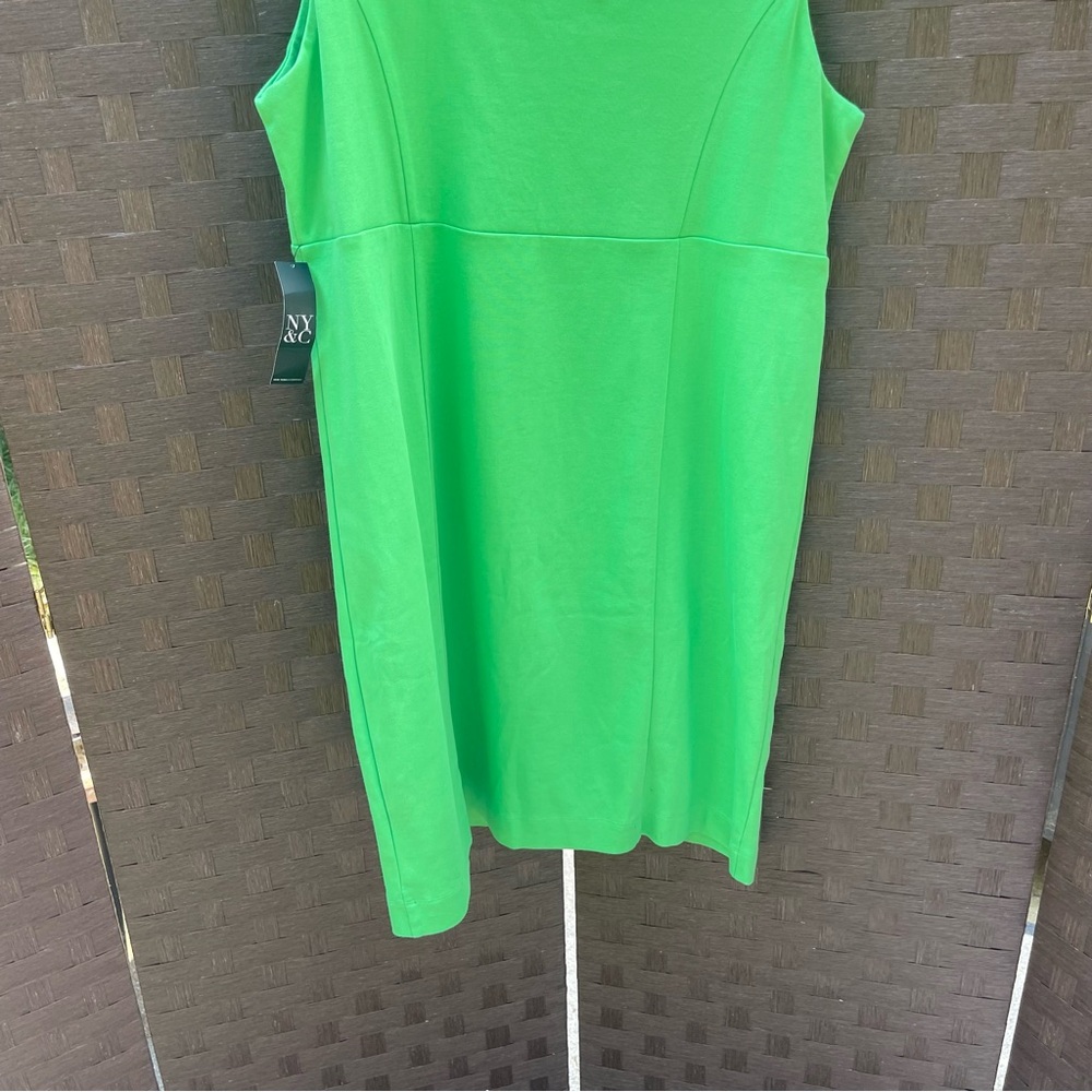 New York & Company Lime Green V-Neck Cotton Sleeveless Dress -size L - Picture 6 of 9